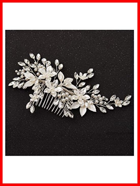 Pearl Crystal Silver Plated Leaf Handmade Wedding Hair Comb Bridal Hair Clip main image 5